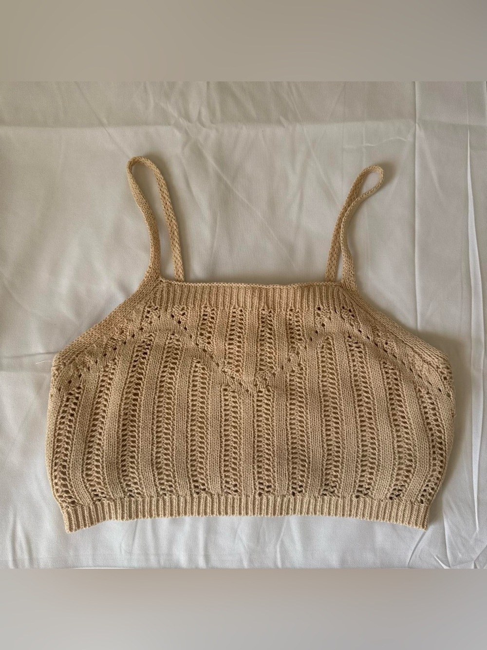 Beige Knit Detail Cropped tank top